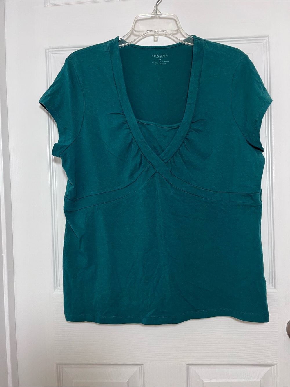 Sonoma Teal Crossover V-Neck Short Sleeve Top